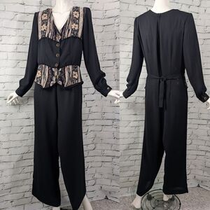 90s jumpsuit, black jumpsuit, one piece pant suit, wide leg pant suit SZ 8